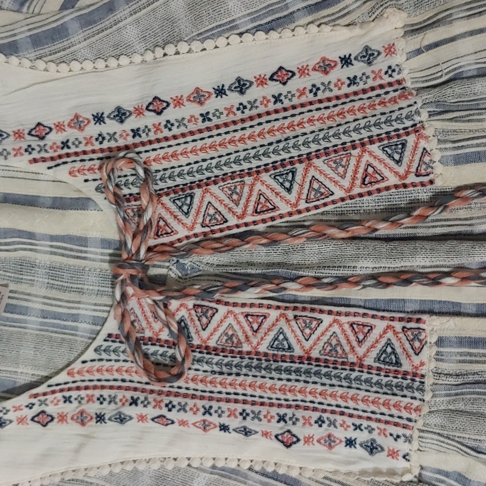 KNOX ROSE WOVEN LOOK STRIPES BOHO TOP WITH FRINGE - Picture 4 of 9